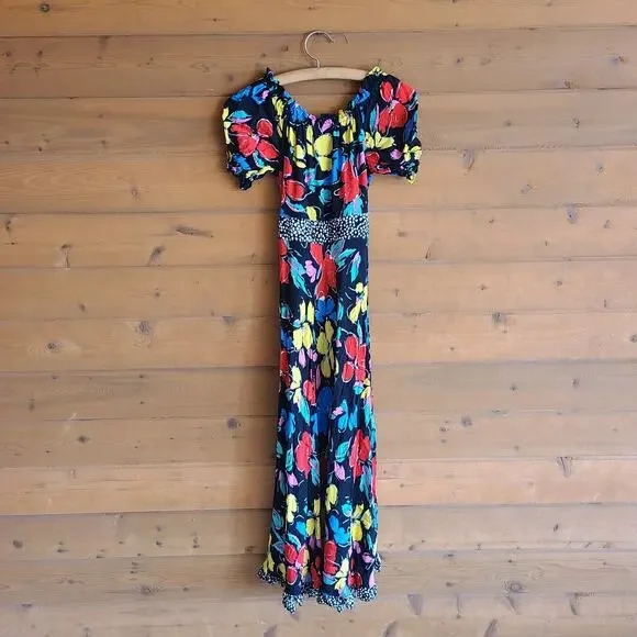 Rixo Maxi Dress Y2K 90's Black Floral Multicolor Off Shoulder Flowy 2 Target - Picture 3 of 6